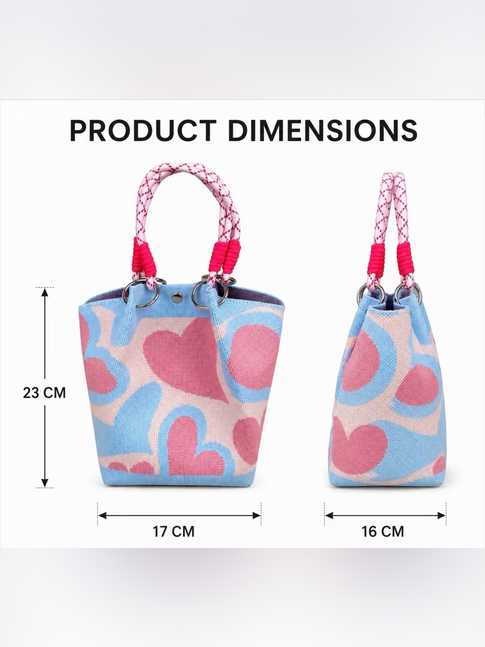 Mini Heart Print Tote / Bucket Bag in Pink & Blue